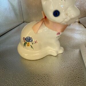 Source Unknown Ceramic Cat with Floral Design and Blue Eyes